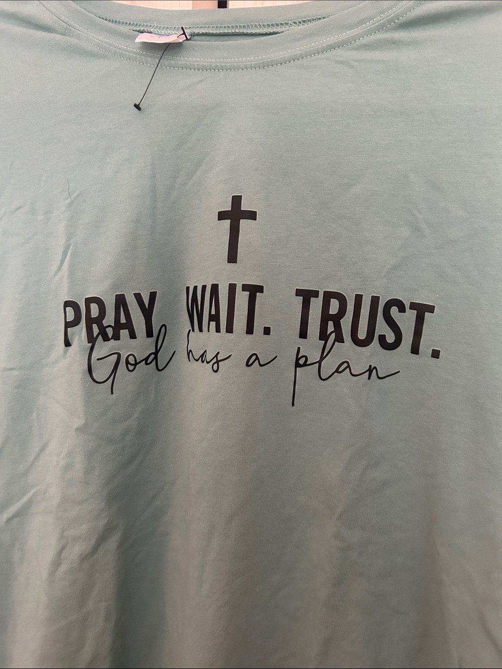 Pray. Wait. Trust. Light Aqua Graphic Tee - Picture 3 of 4
